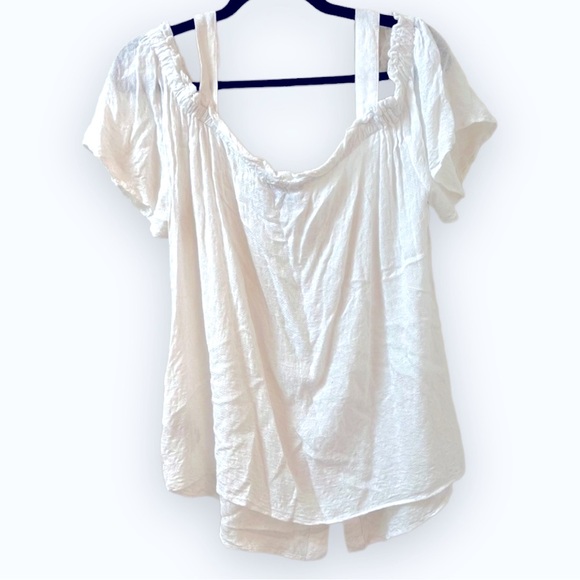 ADDITION ELLE - Off The Shoulder, Cold Shoulder, Button-Up White Ruffle Blouse - Picture 3 of 8